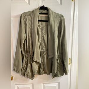 Max Jeans Waterfall Jacket Olive Green Draped Front  Lightweight Tencel Sz M